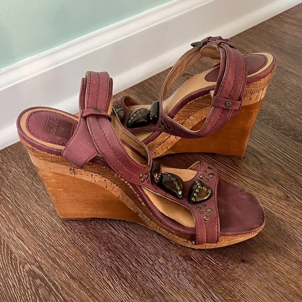 FRYE Bridget Purple/Lavender Leather Wedge Sandals - Picture 2 of 5